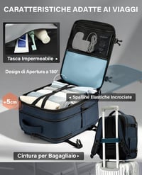 VANKEV bővíthető kézipoggyász hátizsák 40x30x20–40x30x25 cm (24–30 L), 15,6", sötétkék 5