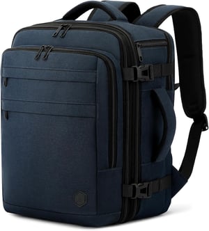 VANKEV bővíthető kézipoggyász hátizsák 40x30x20–40x30x25 cm (24–30 L), 15,6", sötétkék