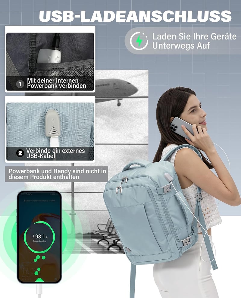 VANKEV EasyJet kézipoggyász laptop hátizsák 45x36x20 cm, 15,6 hüvelykes