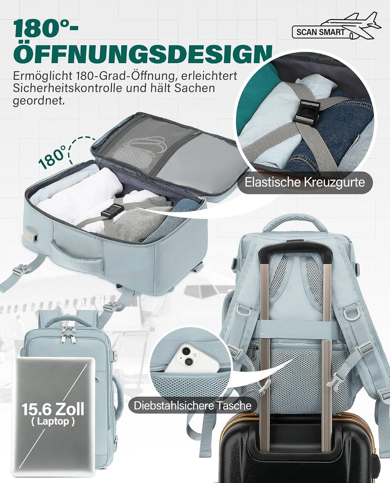 VANKEV EasyJet kézipoggyász laptop hátizsák 45x36x20 cm, 15,6 hüvelykes