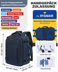 VANKEV Kabínový kufor Batoh 40x20x25 cm Ryanair Príručná batožina Cestovná taška na notebook do lietadla 3