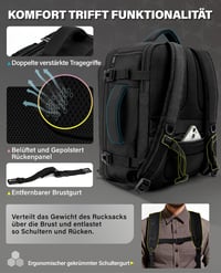 Príručný batoh VANKEV 40x30x20-25 cm, 24-30 l, pre Ryanair, easyJet, Wizz Air, Eurowings, priehradka na 15,6" notebook, rozšíriteľný, čierny 4