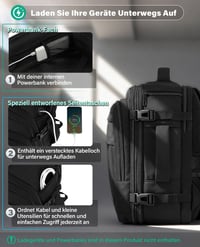 Príručný batoh VANKEV 40x30x20-25 cm, 24-30 l, pre Ryanair, easyJet, Wizz Air, Eurowings, priehradka na 15,6" notebook, rozšíriteľný, čierny 7