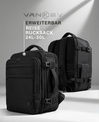 Príručný batoh VANKEV 40x30x20-25 cm, 24-30 l, pre Ryanair, easyJet, Wizz Air, Eurowings, priehradka na 15,6" notebook, rozšíriteľný, čierny 8