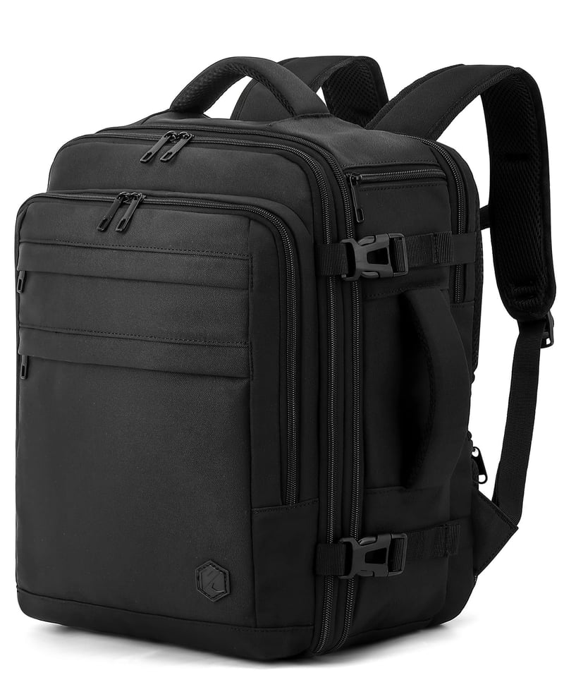 Príručný batoh VANKEV 40x30x20-25 cm, 24-30 l, pre Ryanair, easyJet, Wizz Air, Eurowings, priehradka na 15,6" notebook, rozšíriteľný, čierny