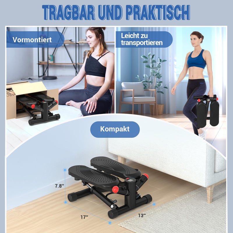 Vannect Mini Stepper Otthoni Edzéshez Power Kötelekkel, LCD Kijelzővel, Magasságállítható - 8708S-Black, 8708S height adjustment
