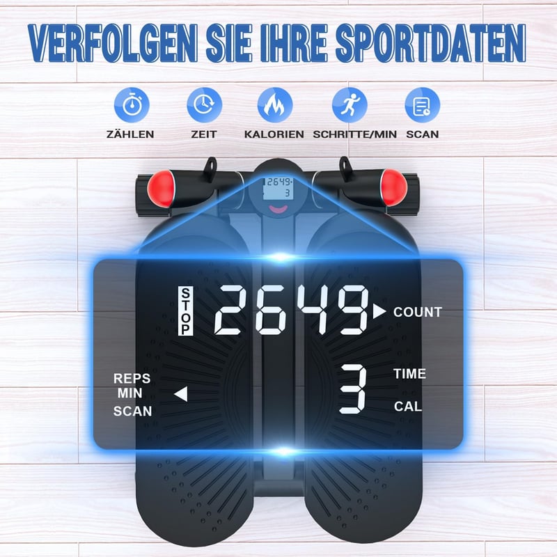 Vannect Mini Stepper Otthoni Edzéshez Power Kötelekkel, LCD Kijelzővel, Magasságállítható - 8708S-Black, 8708S height adjustment