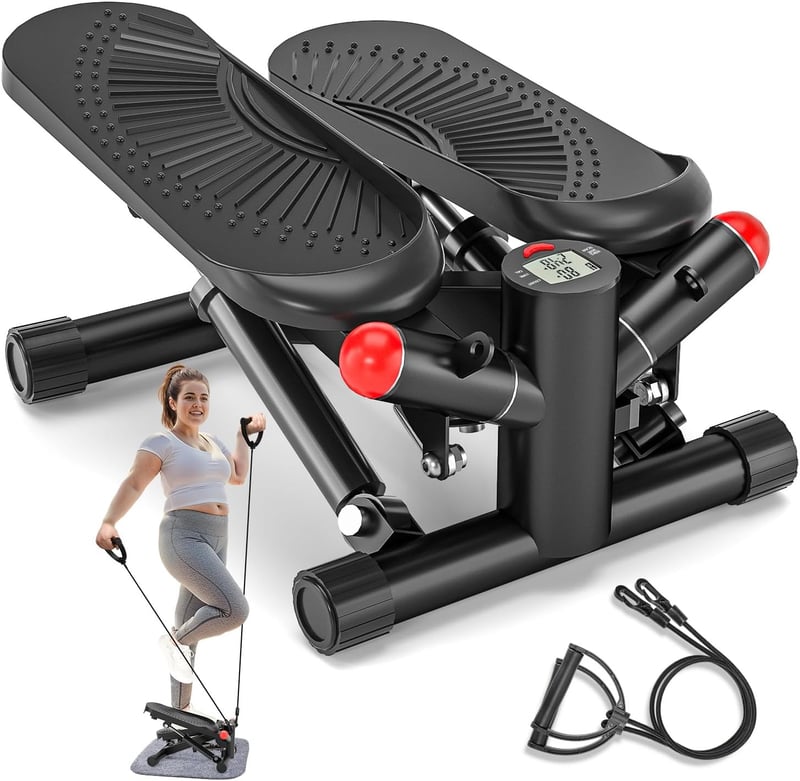 Vannect Mini Stepper Otthoni Edzéshez Power Kötelekkel, LCD Kijelzővel, Magasságállítható - 8708S-Black, 8708S height adjustment