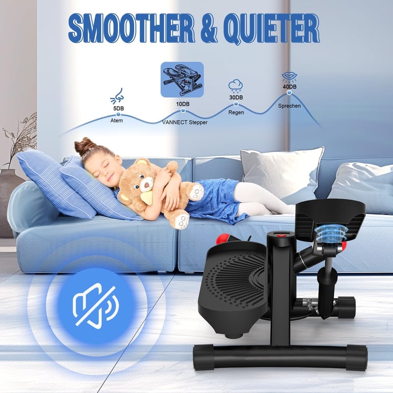 Vannect Mini Stepper Otthoni Edzéshez Power Kötelekkel, LCD Kijelzővel, Magasságállítható - 8708S-Black, 8708S height adjustment