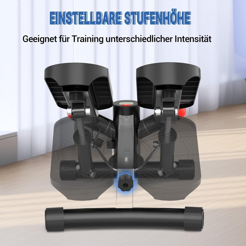 Vannect Mini Stepper Otthoni Edzéshez Power Kötelekkel, LCD Kijelzővel, Magasságállítható - 8708S-Black, 8708S height adjustment