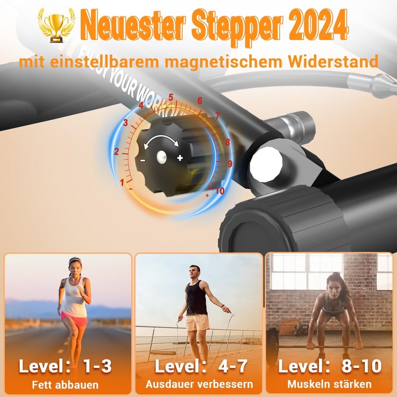 Vannect Mini Stepper Otthoni Edzéshez Power Rope-okkal, LCD Kijelzővel, 150kg Terhelhetőség - Black