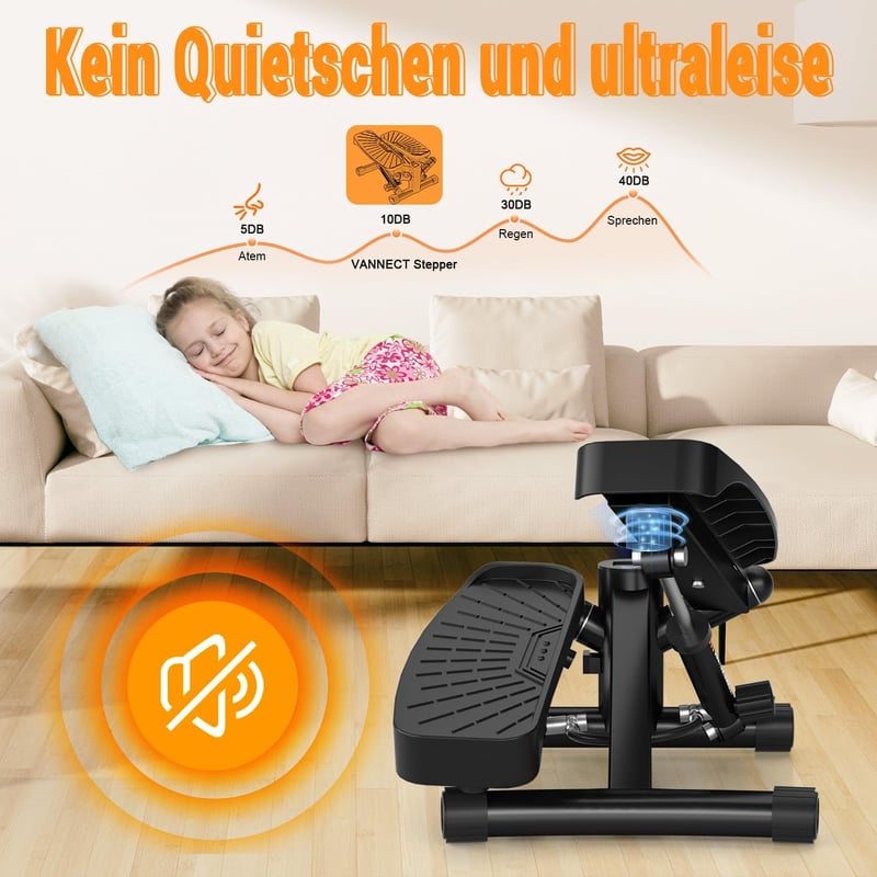 Vannect Mini Stepper Otthoni Edzéshez Power Rope-okkal, LCD Kijelzővel, 150kg Terhelhetőség - Black