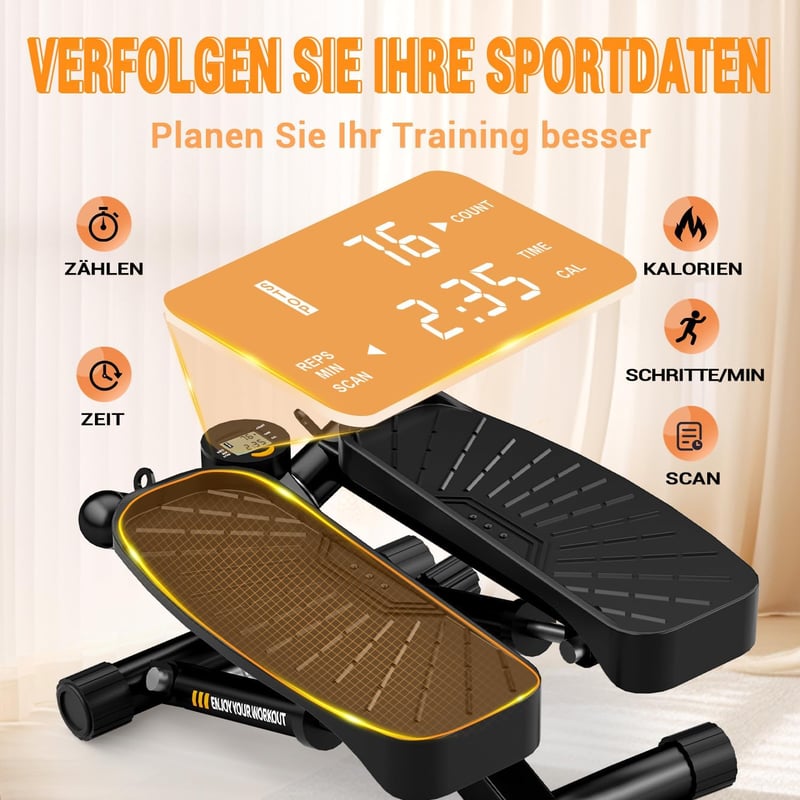 Vannect Mini Stepper Otthoni Edzéshez Power Rope-okkal, LCD Kijelzővel, 150kg Terhelhetőség - Black