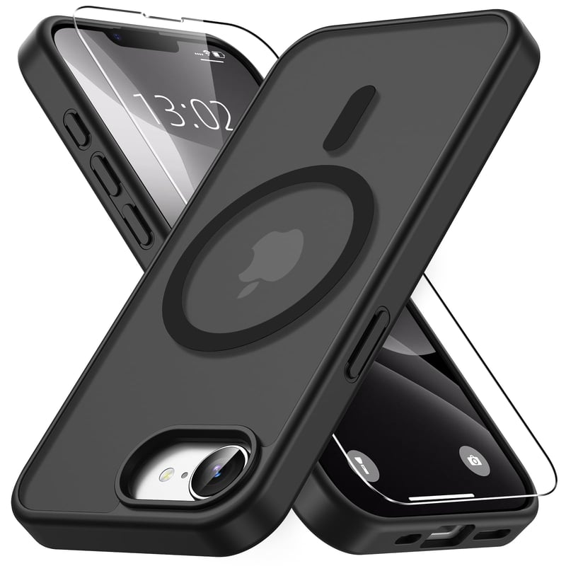 Vansdon magnetický kryt na iPhone 16 / iPhone 17 s tvrdeným sklom – čierny, ochranný kryt kompatibilný s MagSafe