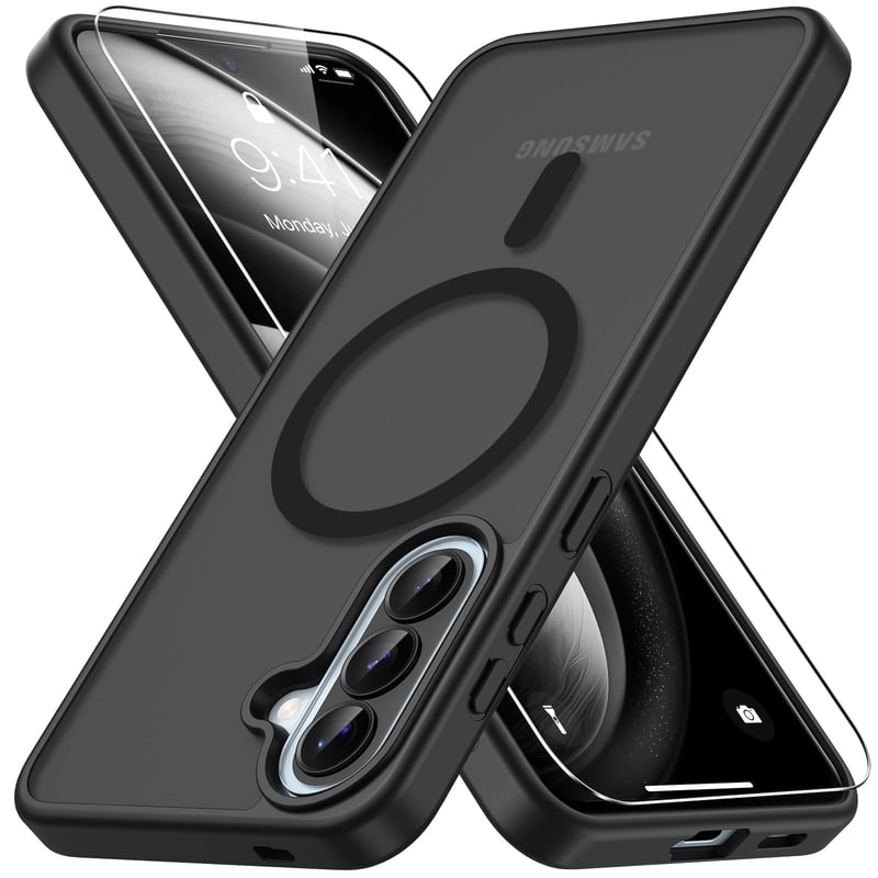 Vansdon Magnetické puzdro na Samsung Galaxy A57 5G s 1 tvrdeným sklom, kompatibilné s MagSafe, priehľadný matný zadný kryt, nárazuvzdorné, čierne