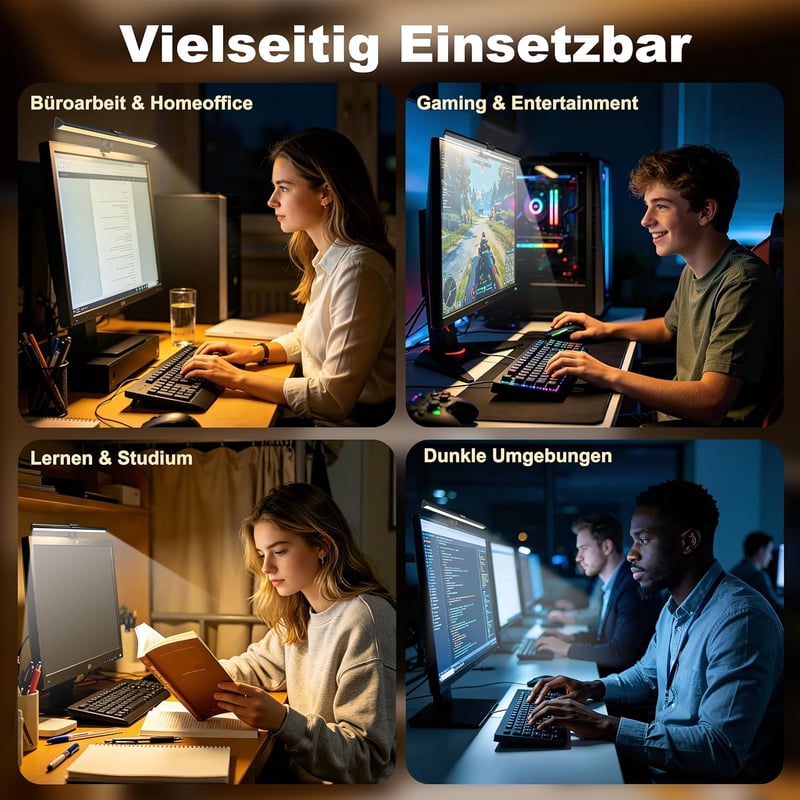 Vansky Monitor Lámpa USB-s Képernyő Fény Állítható Színhőmérséklet és Fényerő Irodai Gamer - black