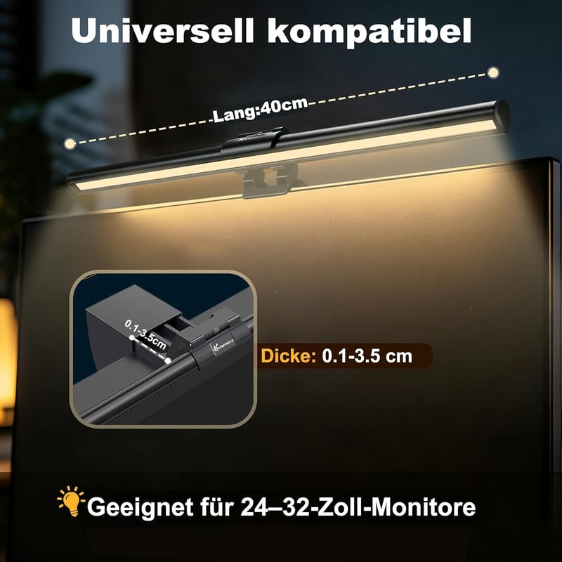 Vansky Monitor Lámpa USB-s Képernyő Fény Állítható Színhőmérséklet és Fényerő Irodai Gamer - black