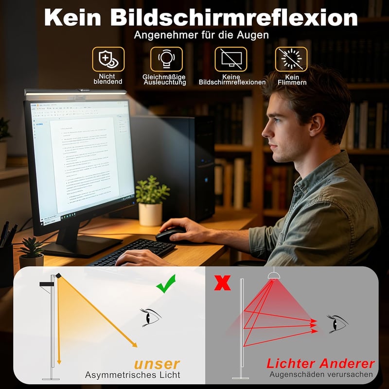 Vansky Monitor Lámpa USB-s Képernyő Fény Állítható Színhőmérséklet és Fényerő Irodai Gamer - black