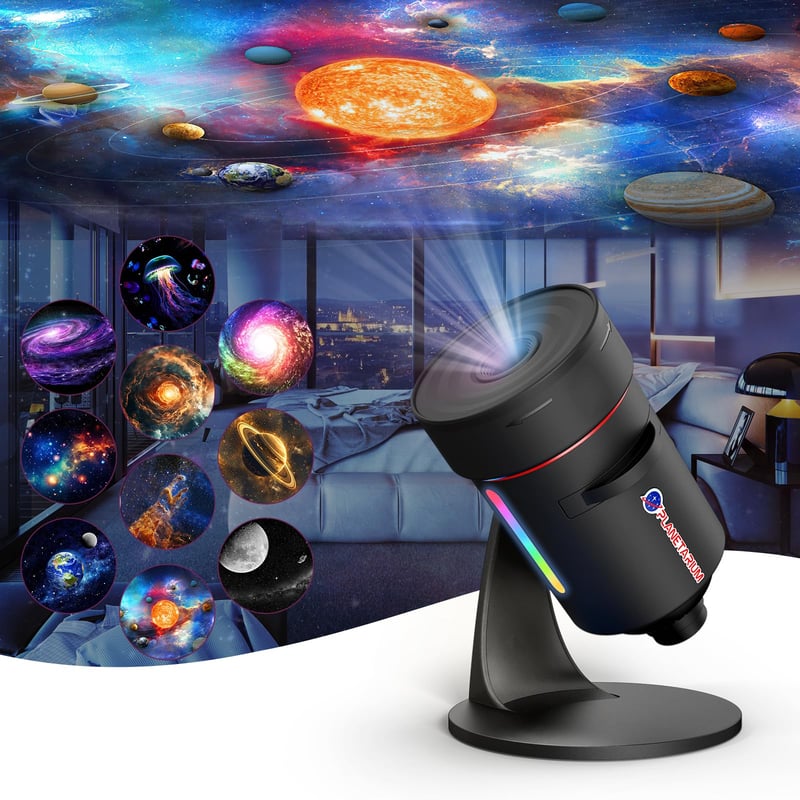 VanSmaGo HD projektor zvjezdanog neba, noćna lampa s rotacijom od 360°, duboka crna