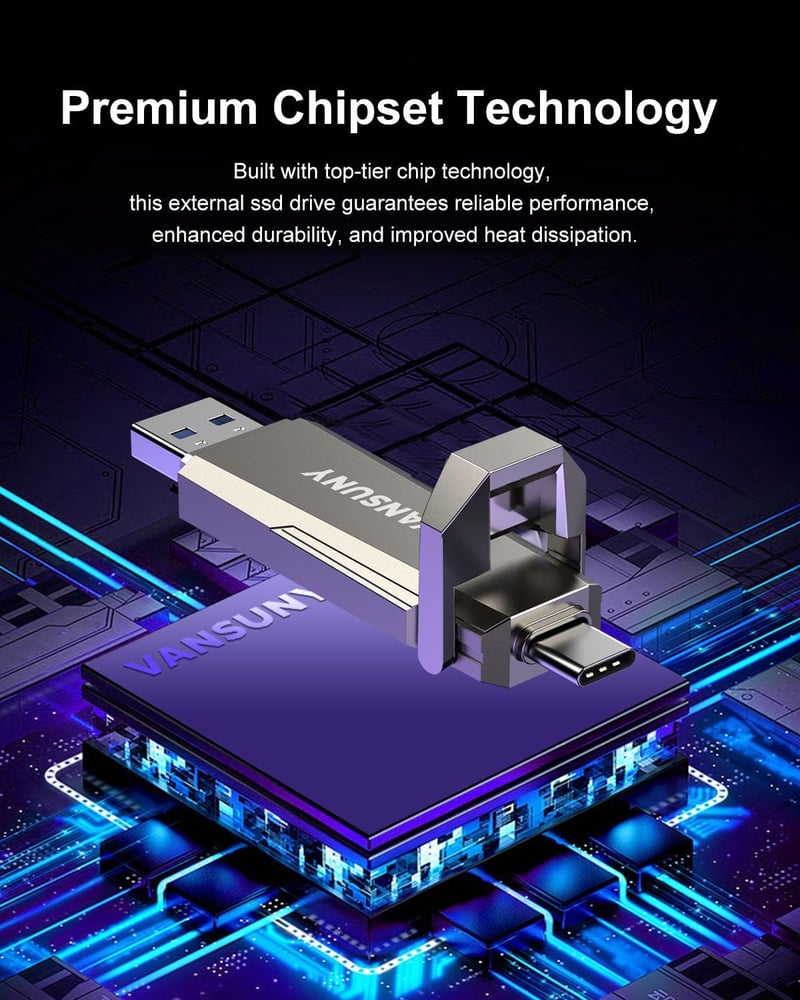 Vansuny 256GB USB-C Pendrive 1000MB/s Külső SSD iPhone Android Laptop
