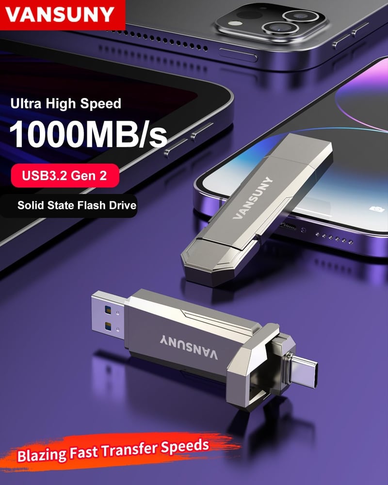 Vansuny 256GB USB-C Pendrive 1000MB/s Külső SSD iPhone Android Laptop