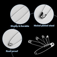 VARHHUXHA Biztonsági Tűk Szett 5 Méret Ezüst Varráshoz Kézimunkához 3