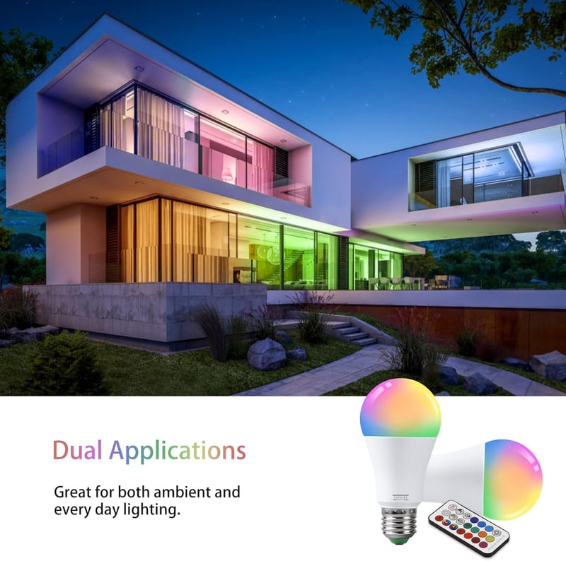 VARICART E27 RGB LED Izzó, 10W, Színváltós, Távirányítós, 12 Szín + Hideg Fehér 6000K, Memória Funkcióval, 100W Ekvivalens, 2 db Csomag