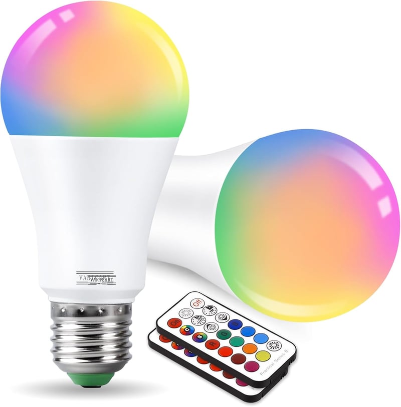 VARICART E27 RGB LED Izzó, 10W, Színváltós, Távirányítós, 12 Szín + Hideg Fehér 6000K, Memória Funkcióval, 100W Ekvivalens, 2 db Csomag