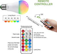 VARICART E27 RGB LED Izzó, 10W, Színváltós, Távirányítós, 12 Szín + Hideg Fehér 6000K, Memória Funkcióval, 100W Ekvivalens, 2 db Csomag 4