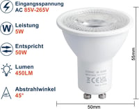 VARICART GU10 LED Izzó, 5W Szabályozható RGB Színváltós Spotlámpa, Távirányítóval, 3000K Meleg Fehér, 450 Lumen, 50W Ekvivalens, Otthoni Dek 2