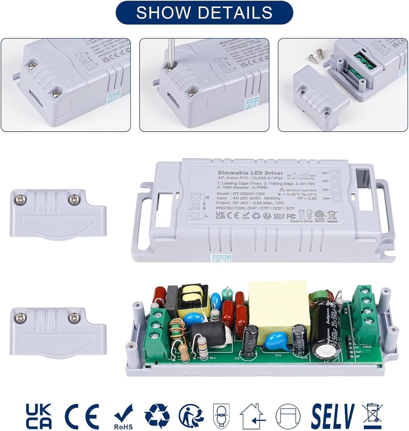 VARICART LED Tápegység 24V Dimmerelhető 12W 230V-ról 24V DC-re Transzformátor MR16 GU5.3 LED Világításhoz Stabil Feszültség