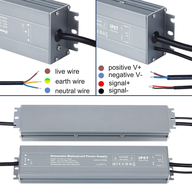 VARICART LED Transzformátor 12V 100W IP67 Vízálló Tápegység - Fényerőszabályozható LED Meghajtó 230V-ról 12V DC-re LED Szalagokhoz