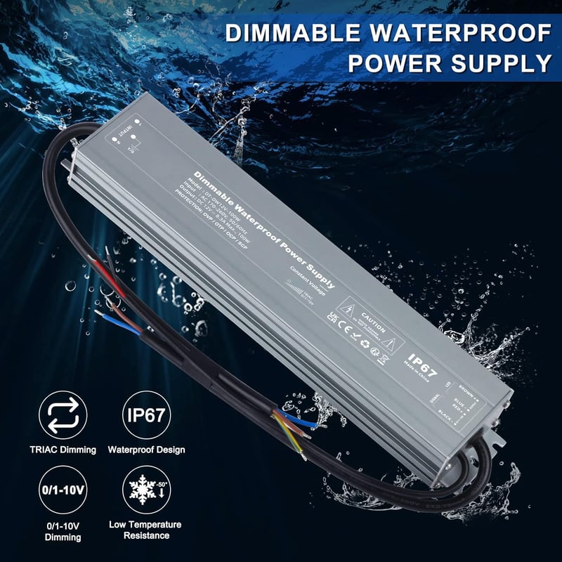 VARICART LED Transzformátor 12V 100W IP67 Vízálló Tápegység - Fényerőszabályozható LED Meghajtó 230V-ról 12V DC-re LED Szalagokhoz