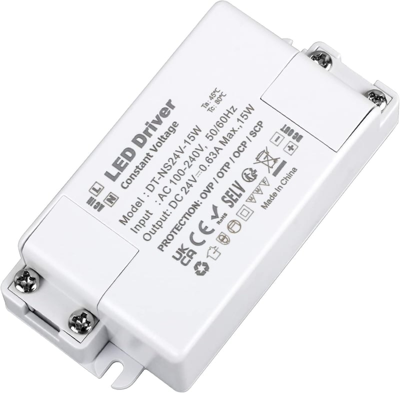 VARICART LED Transzformátor 24V 15W - Kompakt Állandó Feszültségű Tápegység 230V-ról 24V DC 625mA - LED Szalagokhoz és G4 Izzókhoz