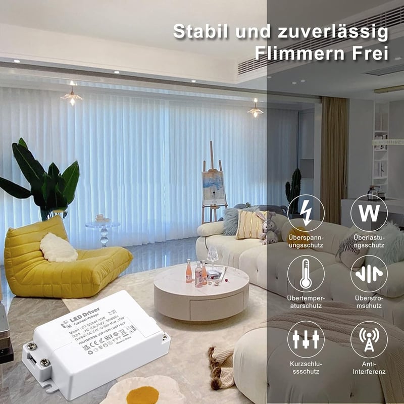 VARICART LED Transzformátor 24V 15W - Kompakt Állandó Feszültségű Tápegység 230V-ról 24V DC 625mA - LED Szalagokhoz és G4 Izzókhoz