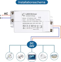 VARICART LED Transzformátor 24V 15W - Kompakt Állandó Feszültségű Tápegység 230V-ról 24V DC 625mA - LED Szalagokhoz és G4 Izzókhoz 6