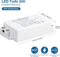VARICART LED Transzformátor 24V 30W - Kompakt Tápegység 230V-ról 24V DC 1250mA - LED Szalagokhoz, G4, MR11, MR16 Izzókhoz 2