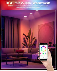 VARICART RGB LED Süllyesztett Spotlámpa Szett - 6 db Bluetooth Okos Mennyezeti Világítás, Alexa Kompatibilis, Színváltós, Szabályozható, Zen 4