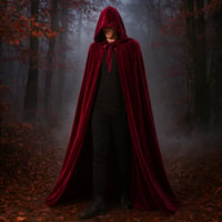 Tmavočervený zamatový upírsky plášť s kapucňou 170 cm – Halloweensky kostým pre dospelých, stredoveký gotický cosplay karnevalový plášť pánsky 8