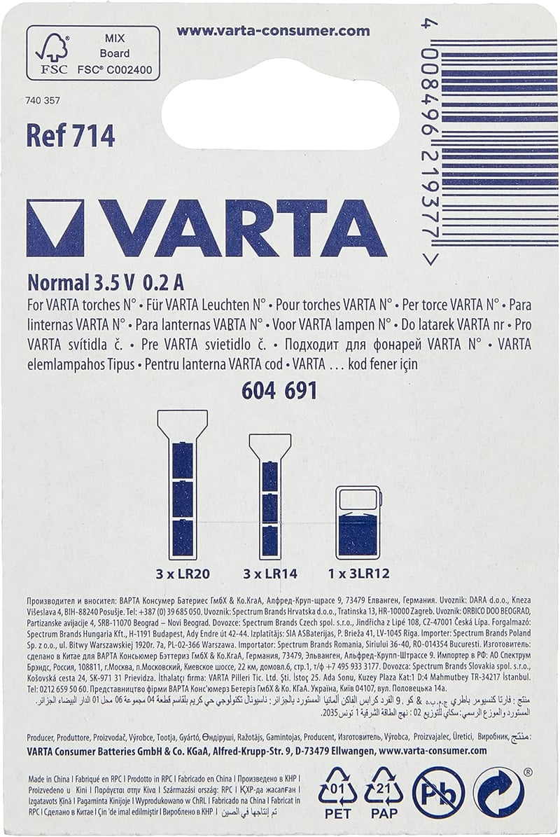 VARTA 714 3.5V 0.2A Izzó 2db Csomag