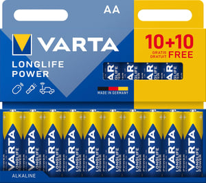 Alkalické batérie VARTA Longlife Power AA LR6 - 1,5 V - 20 ks - balenie obsahuje 16 ks