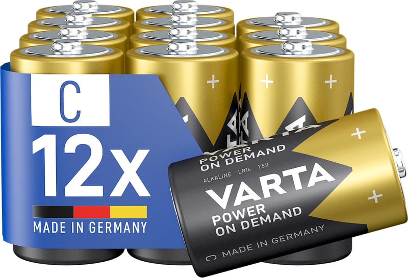 Alkalické batérie VARTA Baby C (LR14), Power on Demand, balenie 12 ks, 7800 mAh, pre inteligentnú domácnosť a počítačové príslušenstvo, vyrobené v Nemecku