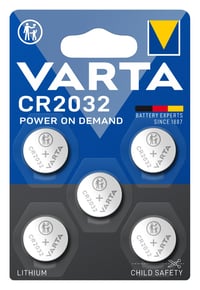 Lítiová gombíková batéria VARTA CR2032 3V – priemer 20 mm, výška 3,2 mm, 230 mAh, balenie 5 ks 1