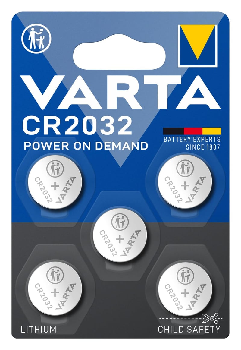 Lítiová gombíková batéria VARTA CR2032 3V – priemer 20 mm, výška 3,2 mm, 230 mAh, balenie 5 ks
