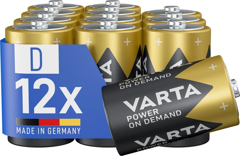 Alkalická batéria VARTA D Mono LR20, 12 ks, Power on Demand, pre inteligentnú domácnosť a počítačové príslušenstvo, vyrobené v Nemecku, veľké balenie