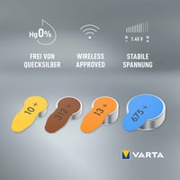 Batérie do načúvacích prístrojov VARTA typ 13 oranžové, balenie 60 ks, Power on Demand, pre načúvacie prístroje, vyrobené v Nemecku 3