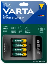 Inteligentná nabíjačka batérií VARTA LCD Smart Charger+ so 4x AA 2100 mAh batériami, individuálnym nabíjaním článkov a funkciou obnovenia kapacity 2