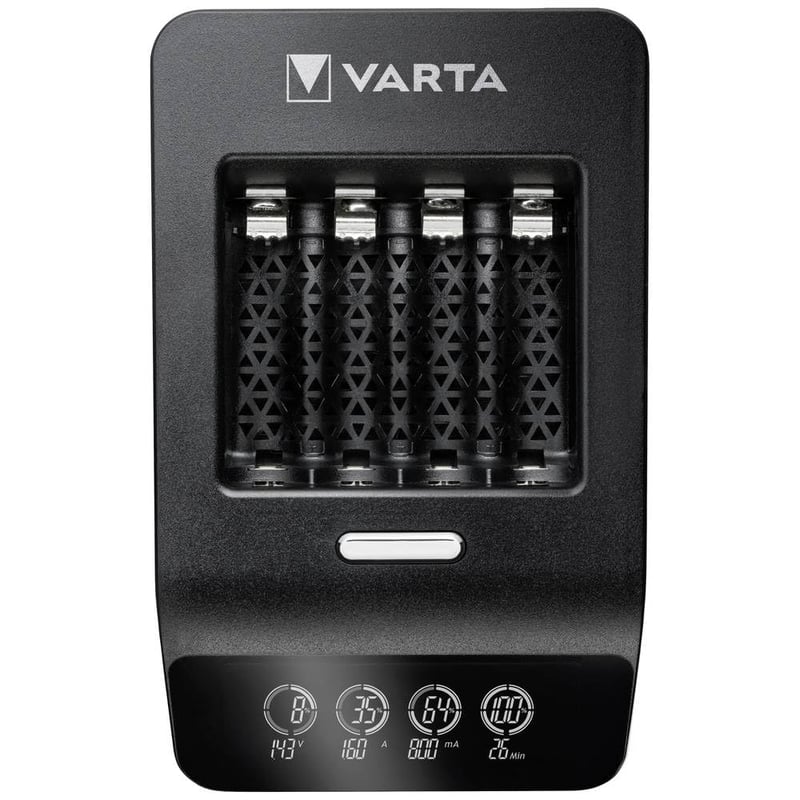 VARTA LCD Ultra Fast Charger+ nabíjačka AA/AAA NiMH batérií, 3 režimy nabíjania, detekcia chybných článkov, so 4x AA 2100 mAh batériami, celosvetové použitie
