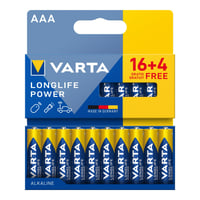 Baterii alcaline VARTA Longlife Power AAA, 20 buc (16+4) - 1,5V, pentru jucării, mouse wireless, lanternă, fabricate în Germania 2