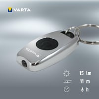 Lanternă breloc LED VARTA Metal Key Chain Light - cu 2 baterii CR2016, 2 moduri de iluminare, aliaj de zinc argintiu, lanternă ultra-compactă pentru chei 7
